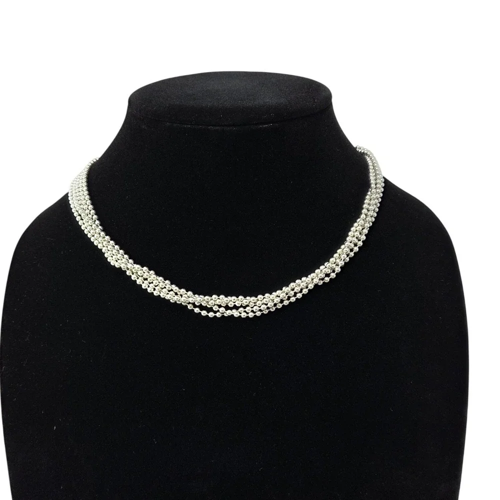 ESPO Sterling Silver 5 Strand Oval Black Onyx Amber Accent Snap Necklace 18